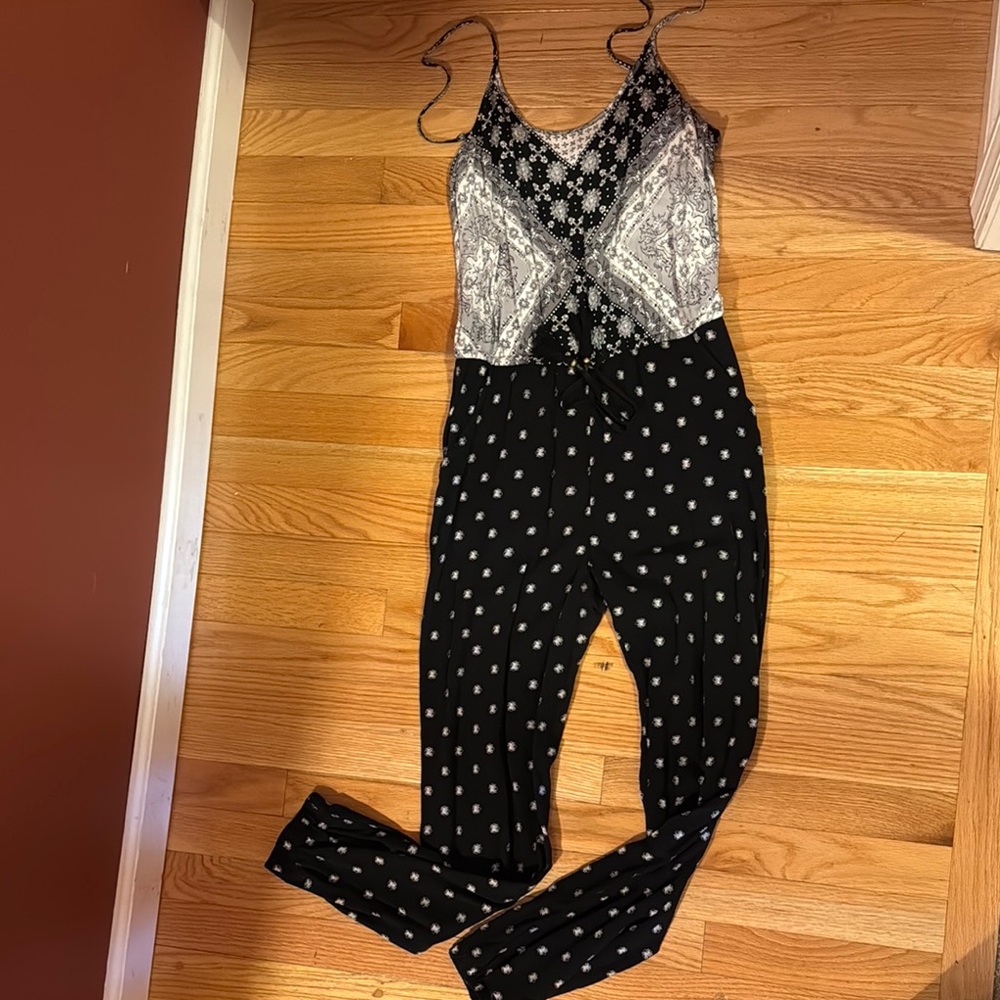 Black and White Patterned Jumpsuit adjustable straps